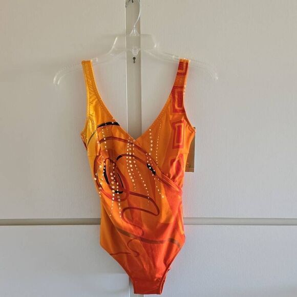 Gottex 1pc orange/ gold swimsuit.  Plunging v-neck and low back.  NWT, Sz 8 - Picture 1 of 10